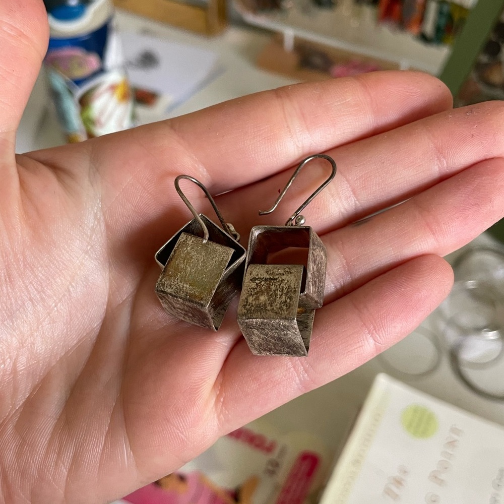 Stackable Square Vintage Silver Earrings - image 2